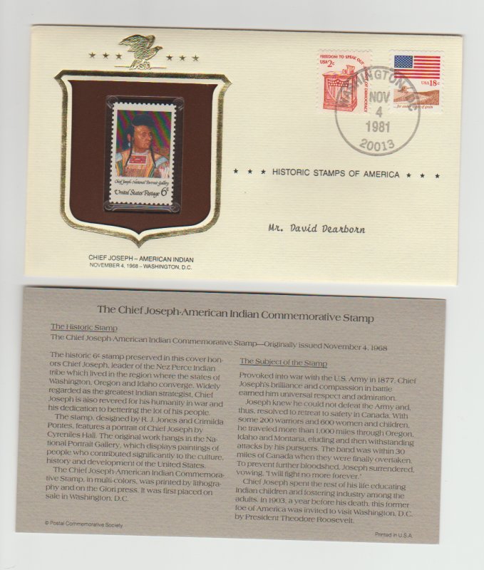 1364 Chief Joseph Native American w/ Historic Stamps America Commemorative Cover