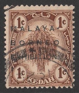 MALAYA - Kedah 1922 Malaya-Borneo Rice Sheaf 1c brown.