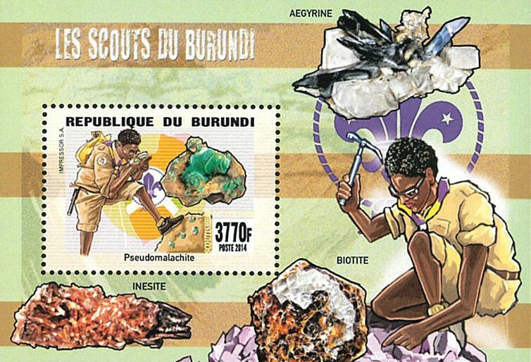 Burundi 2014 Imperf. Scouts of Burundi / Mineralogy / Butterflies (II) full N° 3-