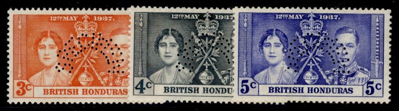 BRITISH HONDURAS GVI SG147s-149s, 1937 PERF SEPECIMEN set, NH MINT. Cat £100.