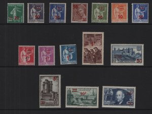France  #400-414  MNH  1940-41  surcharged stamps
