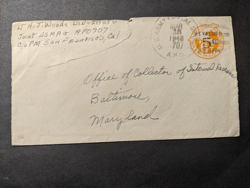 APO 707 MANILA, PHILIPPINES 1948 Army Cover JOINT USMAG Officer's Mail