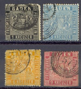 Germany Baden Sc# 10-14 (trimmed) Used 1860-1862 Coat of Arms