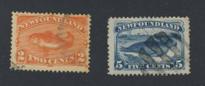 2x Newfoundland Used Stamps #48-2c Codfish #53-5c Seal Guide Value = $30.00