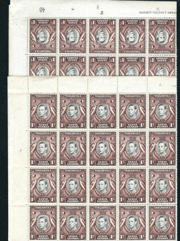 KUT 66a SG 131 1p Black & Red Brown Sheet (100) MNH VF 1938 CV £850 est