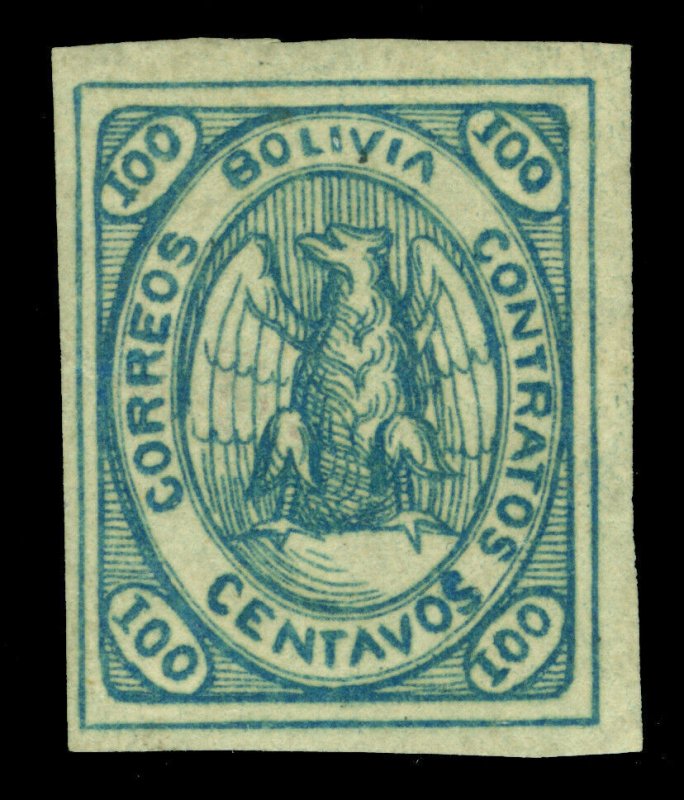 BOLIVIA 1868  CONDOR  100c blue  Scott # 6 mint MH VF