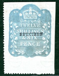GB QV Revenue Stamp 12s/6d BLUE Embossed*SPECIMEN* Mint MM High Value GR2WHITE15