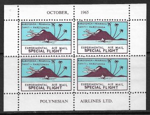 SAMOA 1965 POLYNESIAN AIRLINES LTD Special Flight Label Sheet of 4 MNH