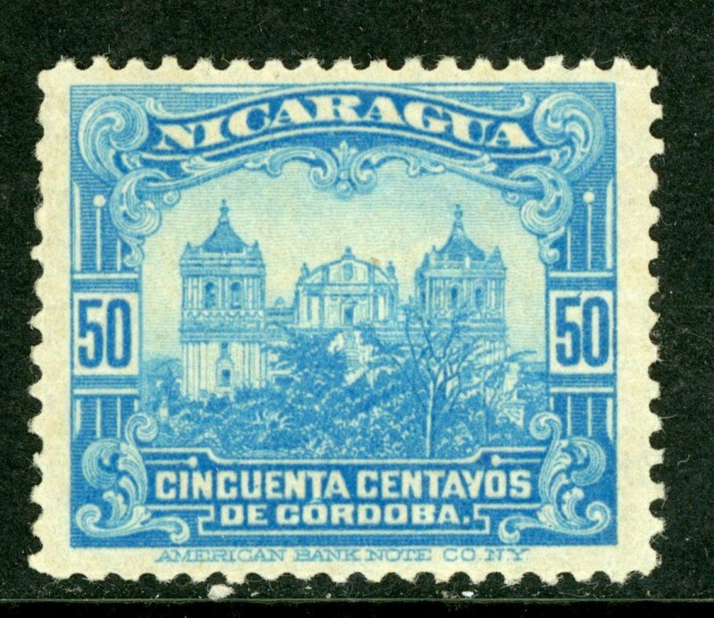 Nicaragua 1914 Cathedral 50¢ Light Blue Flat Printing Mint M464