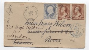 1884 Robbinston ME cover to France and England #210 x2, 1ct bn [y8883]