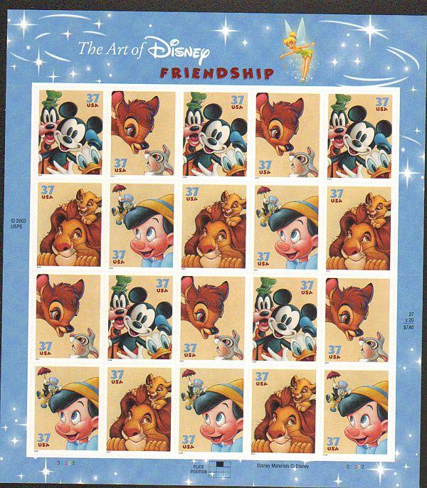US #3865-68 Mint Sheet The Art of Disney 