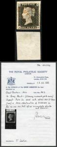 Penny Black (AA) Plate 1a Four Margins 17th May 1840 Town Datestamp RPS Cert