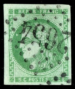 [st3279] France 1871 Yv#42Ba used 5c dark green yellow cat:€300 Signed ROUMET