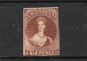 NEW ZEALAND 1862-64  6d  RED BROWN    FFQ  IMPERF MLH  CP A5B5  SG 43 CHALON