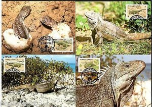 Turks & Caicos Islands 1986 Ground Iguana Lizards Reptiles Sc 710-3 Set Max Card