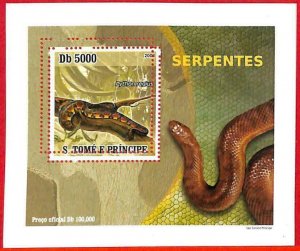 A3357 - SAO TOME & PRINCE, ERROR MIPERF special block: 2008, snakes, pythons-
