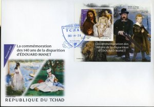 CHAD 2023 140th MEMORIAL OF EDOUARD MANET PAINTINGS S/SHEET FIRST DAY COVER