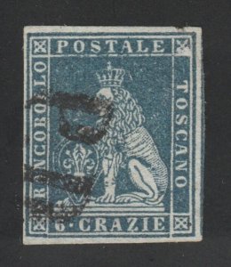 *KAPPYSSTAMPS SF221 ITALY TUSCANY SCOTT# 7 USED 4 WIDE MARGINS CATALOG $350