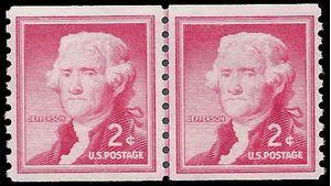 #1055a 2c Thomas Jefferson Coil Line Pair 1968 Mint NH