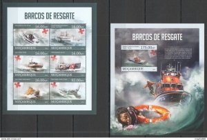 2013 Mozambique Transport Rescue Ships & Boats Barcos Kb+Bl ** St2604