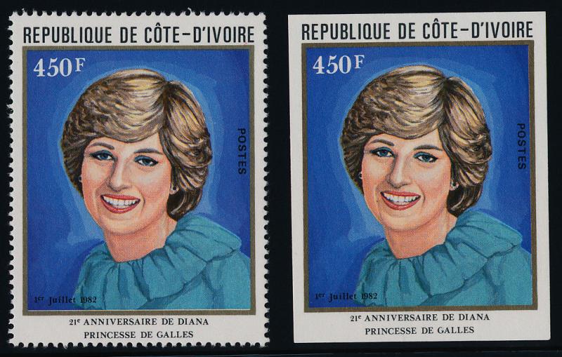 Ivory Coast 627 perf + imperf MNH MNH Princess Diana 21st Birthday