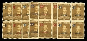 Cuba #C51-56 Cat$119.40+, 1952 Surcharges, complete set in blocks of four, ne...