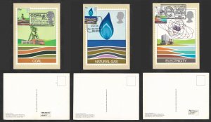 SE)1978 GREAT BRITAIN, 3 MAXIMUM CARDS ENERGY RESOURCES, COAL, NATURAL GAS, ELEC