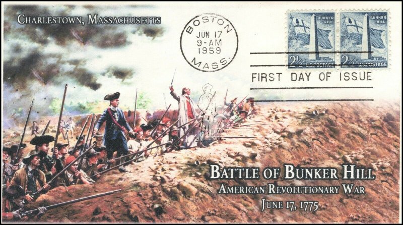 AO-1034–1 1959 Bunker Hill Add-on Cachet FDC Boston MA Revolutionary War 