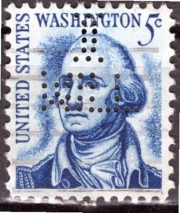 USA; 1965: Sc. # 1283: Original Used Single Stamp W/Perfins