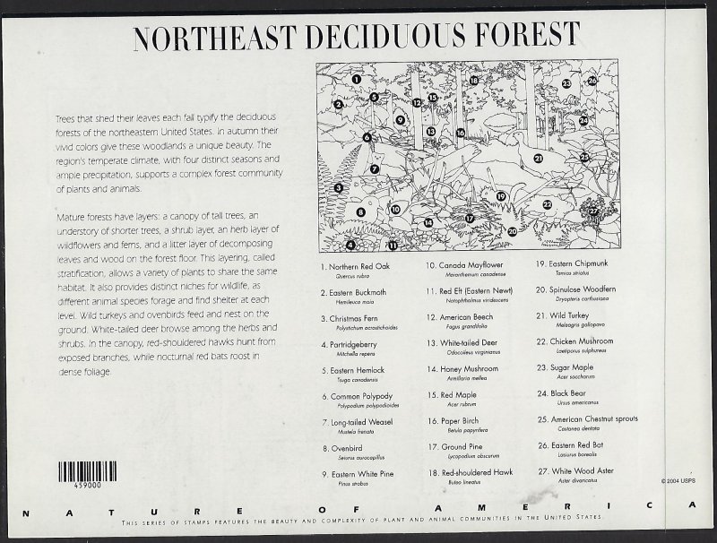 Catalog # 3899 Sheet of 10 Northeast Deciduous Forest Nature of America