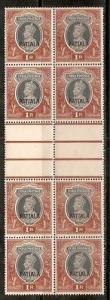 India PATIALA State 1R KG VI Gutter BLK/4 SG102 Cat. £140 MNH