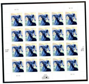 US  4138  Big Horn Sheep 17c - Pane of 20 - MNH - 2007 - V1111