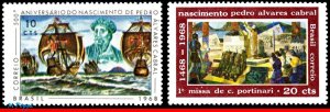 1080-81 BRAZIL 1968 PEDRO ALVARES CABRAL, PAINTING, SHIPS, MI# 1171-75 C-595 MNH