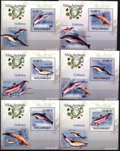 {134} Mozambique 2010 Dolphins 6 S/S Deluxe MNH**