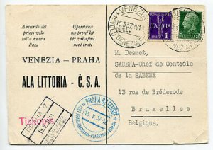 Venice / Prague - Official postcard of the 1st flight Ala littoria