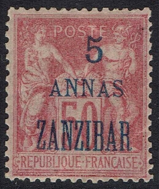 FRENCH PO ZANZIBAR 1896 PEACE AND COMMERCE 5A ON 50C