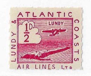 Lundy 1939 1/2p air lines issue  OG VF