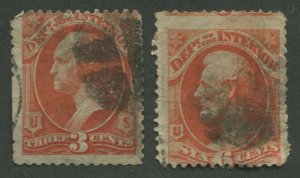 UNITED STATES #O17, O18 USED OFFICIAL STAMPS - INTERIOR