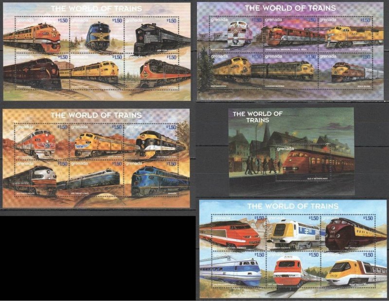 M0209 Grenada The World Of Trains Transport ! 4Kb+1Bl Mnh