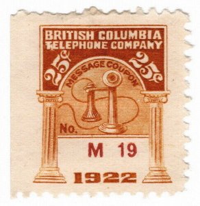 (I.B) Canada Telegraphs : British Columbia 25c (1922)