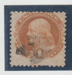 US Scott #112 Used 1 cent G Grill Franklin buff 1869 CV $130.