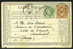 FRANCE 1876 SMALL CACHET AND DATE CANCELLATION (BLACK) 85 MAILED AT MONTAUBAN