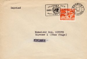 Switzerland 1953 UNITED NATIONS DAY POSTAL HISTORY Geneve to Montreaux Cover