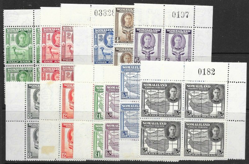 SOMALILAND SG93/104 1938 DEFINITIVE SET MNH BLOCKS OF 4