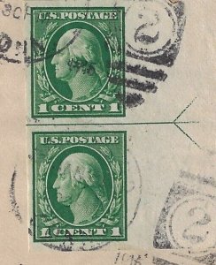 1915 church cover w/ Sc# 408 arrow line vert pair. Hartford local use. (c149