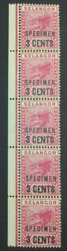 MOMEN: MALAYA SELANGOR SG #53s SPECIMEN STRIP MINT OG 4NH/1H LOT #60896