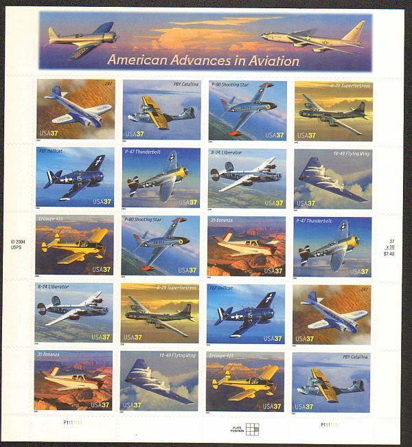 US #3916-25 Mint Sheet American Advances in Aviation planes