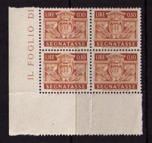 SAN MARINO Sc# J66 MNH FVF 4BLOCK Coat of Arms 10c