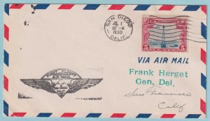 UNITED STATES FIRST FLIGHT COVER - 1930 FROM SAN DIEGO CALIFORNIA - CV318