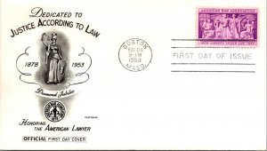 FDC 1953 SC #1022 Fleetwood Cachet - Boston, Mass - Single - F76436